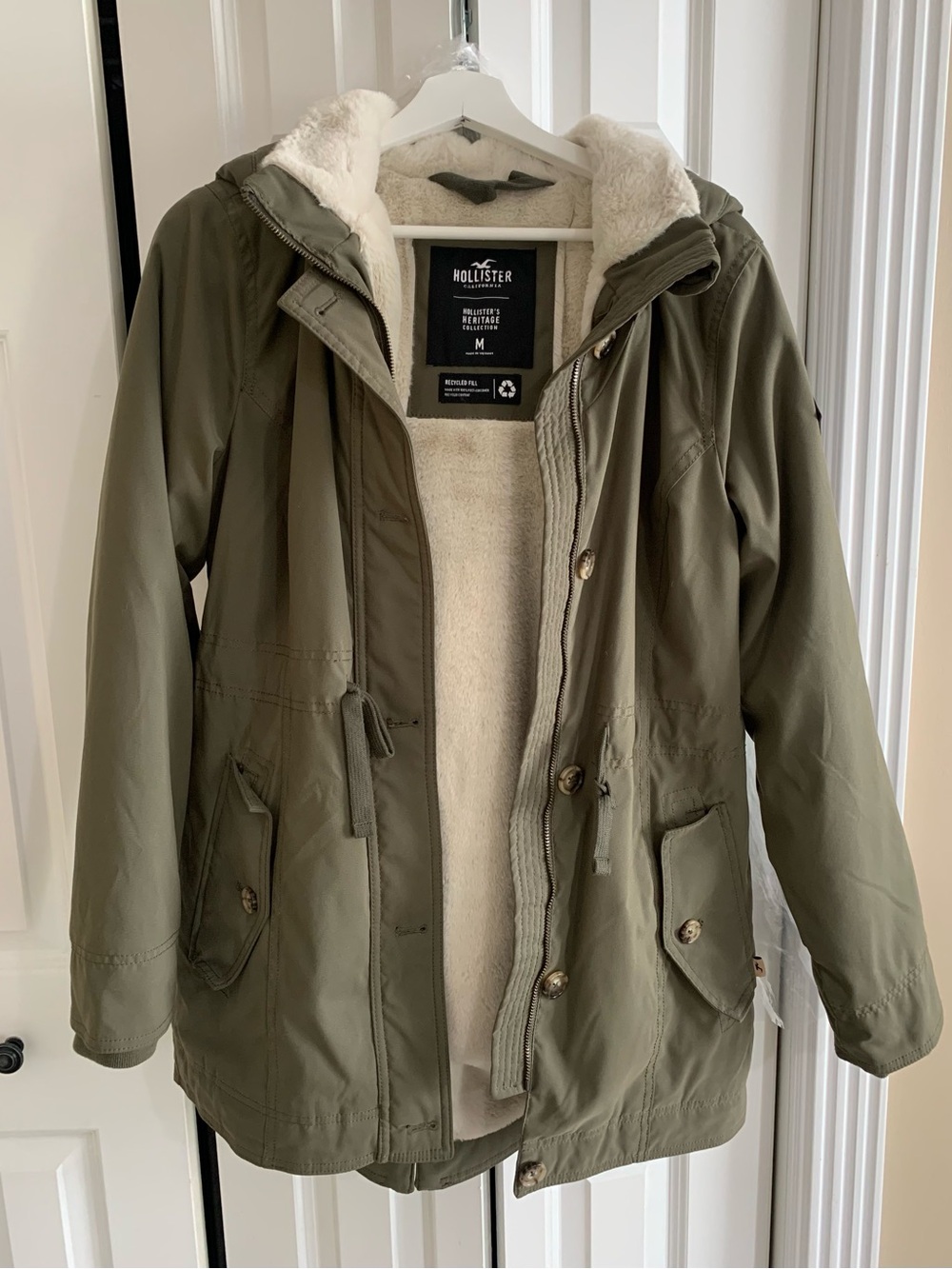 Hollister olive green fleece-lined parka